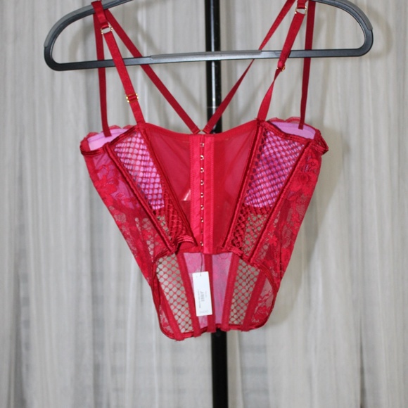 Adore Me. Red Lace Corset Bustier with Strappy Detail.  Sz. 34DD - Picture 5 of 7